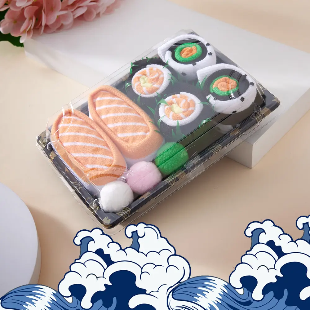 Unisex Novelty Sushi Roll Crew Socks Set - 3-Pair Deluxe Gift Box, Soft Cotton Blend, Creative Foodie Gifts for Adults, All-Season Comfort, Casual Comfy Socks, Lightweight Socks