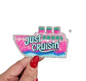 Just Cruisin Cruise Boat Summer Sequin Patch-Small