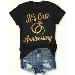 Anniversary T Shirt Black Celebration Wedding Personalized Unisex Women Top All Seasons Comfortable Breathable Short Sleeve Tee Suitable For Any Outfit Made In Usa