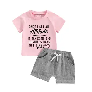 Toddler Girls Summer Clothes Baby Kids 1t 2t 3t 4t Short Sleeve Letter T-shirt Tops + Shorts Outfits Sets