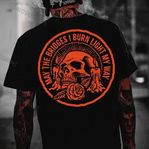 FEEGO MAY THE BRIDGES I BURN LIGHT MY WAY Skull Print Men's T-Shirt, Top Menswear Cotton Tee Shirt, Unisex Fashion, Soft Fabric, ShortSleeve, Regular Fit, Casual Streetwear shirts  men
