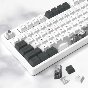 Ink Lotus Keycaps, 140 Set Custom Keycaps for Gaming Keyboard, PBT OEM Profile Dye Sublimation Keycaps ANSI/ISO Layout with Keycap Puller for Gateron Kailh Cherry MX 104/87/74/61 60 Keyboard