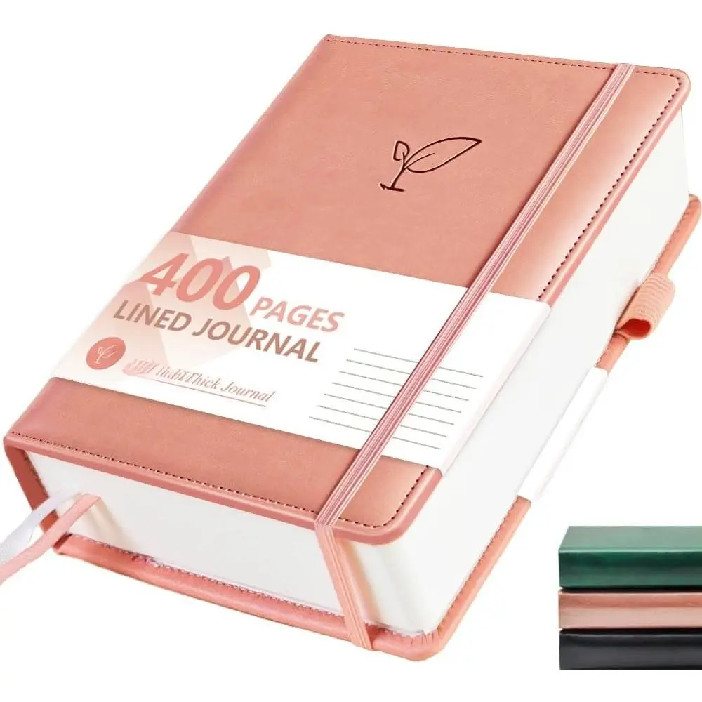 Lined Journal Notebook, 400 Pages Thick Journal for Writing, A5 Hardcover Leather Notebook with 100Gsm College Ruled Paper for Women Men Work Note taking, 5.8" x 8.4",