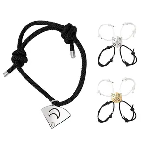 Magnetic Puzzle BFF Bracelet Set for 4, Sun Moon Star Cloud Charm Bracelet for Round Circle Bracelets Friendship Jewelry Gifts for Women Teens BFF Sister