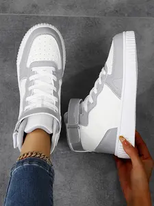 Women's High Top Sneakers, Lifestyle Colorblock Sneakers, PU Leather, Eva Sole, Casual Style, Colorblock Design, All Seasons, Comfortable and Durable, Fashionable Casual Sneakers
