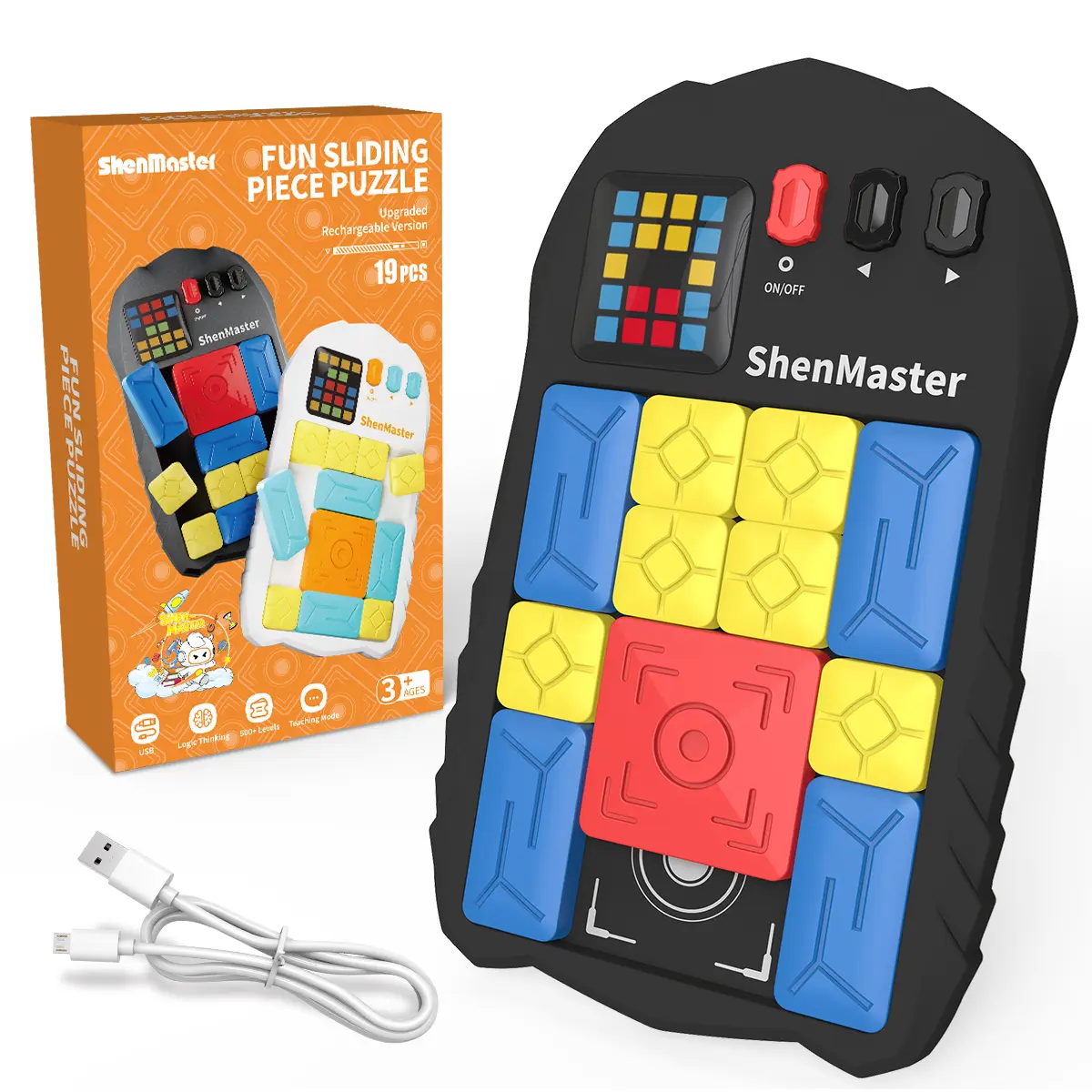 Rechargeable Super Slide Puzzle Game,Klotski Brain Toys for Kids Teens,500+ Challenges 7 Difficulty Levels for Boys&Girls,Portable Travel Games for All Ages,8-12 Gifts idea