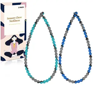 JNS7 Chew Necklaces for Sensory Kids and Adults, Anxiety Necklace for Nail Biting, Teething Necklace for Baby, Toddler, and Mom, Fidget Oral Chew Necklace