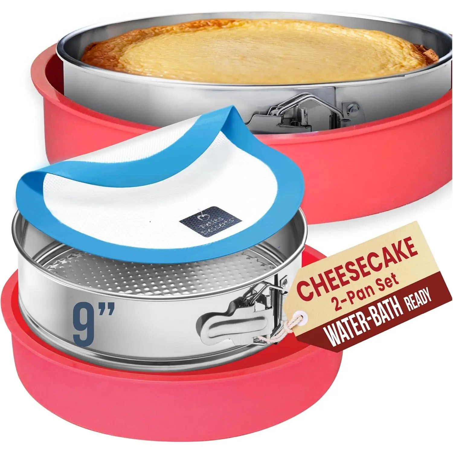 Cheese Cake Pans for Baking - NON  9 Inch Spring Form Pan for Cheesecake with LEAKPROOF  PROTECTOR - STAINLESS STEEL 9 Inch Springform Pan for Cheesecake WATER BATH