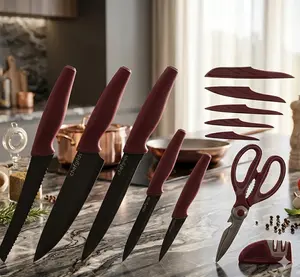 Chef Grids Super Grip Knife Set with Knife covers, Multi-Purpose Kitchen Scissor and Two Stage Sharpener 12-piece Non Stick Kitchen Knives set