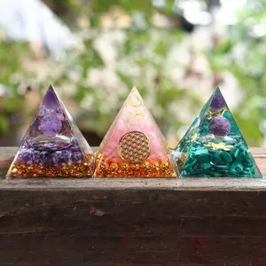 Natural Amethyst Crystal Sphere Orgonite Pyramid, 1 Count Healing Crystals Energy Reiki Chakra Meditation Lucky Gather Wealth Stone, Home Decor