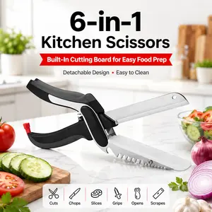 MIUVA 6-in-1 Kitchen Scissors with Built-In Cutting Board, Multifunction Food Cutter Shears for Meat, Chicken, Vegetables & Fruit, Detachable Easy-Clean Kitchen Tool