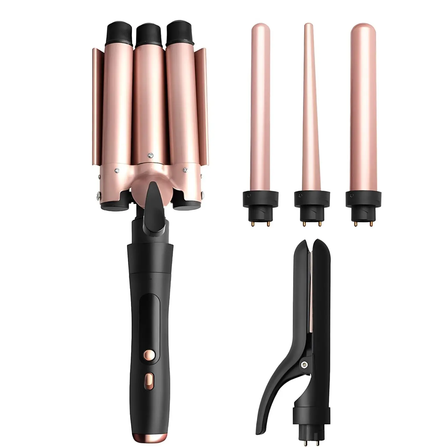 5-in-1 Curling Iron Set, Interchangeable Barrels, Wave Iron & Straightener, Up to 450°F, Champagne Gold,13 X 5.2 X 3.3 in