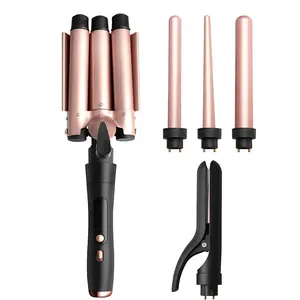 5-in-1 Curling Iron Set, Interchangeable Barrels, Wave Iron & Straightener, Up to 450°F, Champagne Gold,13 X 5.2 X 3.3 in
