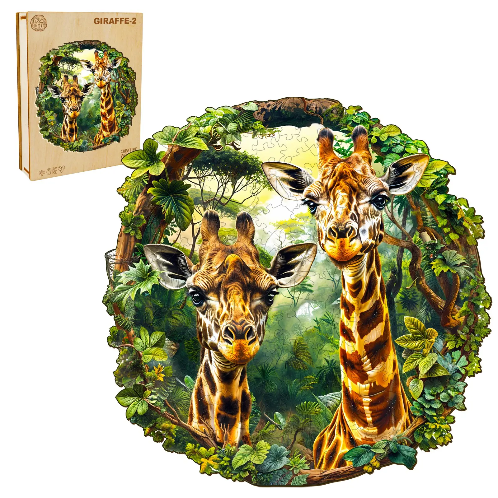 Giraffe-2 Wooden Jigsaw Puzzle for Adults and Kids Unique Shape Animal Wood Puzzles Challenging Puzzle, Family Game Creative Gifts，Laser-Cut Durable HDF Wood Puzzle Decoration Floral