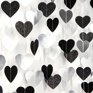 4Pcs 52FT Black White-Silver Party-Decoration Heart Garland - 21st Men Birthday New Years Eve Hanging Backdrop Streamers,Graduation Engagement Wedding Bachelorette Banner Supplies Decor Lasting Surprise - Home Improvement.