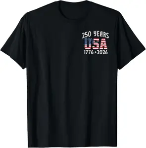Distressed USA Flag Small Chest Logo Tee | USA 250th Anniversary 1776-2026 Classic Minimal Patriotic Mens Short Sleeve T-Shirt S-3XL