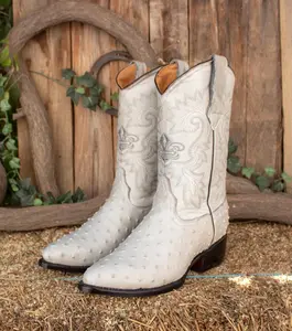 MENS LEATHER COWBOY pointed toe Ostrich faux Avestruz print boots