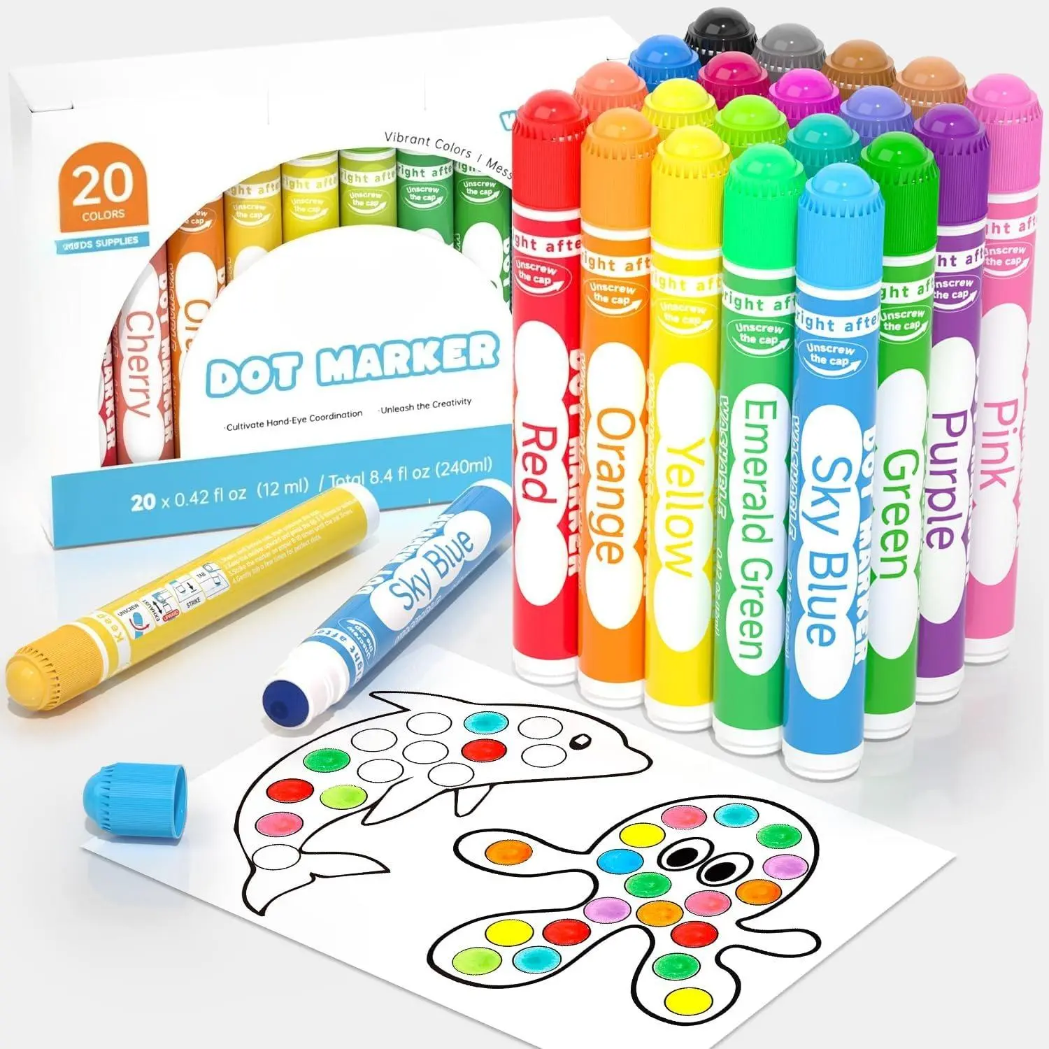 Z-SMA16 Dot Markers - 20 Colors Washable Non-Toxic Water-Based Markers, Lightweight 0.42 oz Bingo Daubers for Toddlers Preschool Kids (Educational Arts & Crafts Supplies)