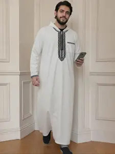 Moroccan Traditional Clothing, Classic Hooded Men's Embroidered Long Robe, Eid Al-Adha Festival Wear, Perfect Gift