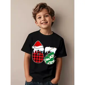 Boys' 67 Number and Santa Hat Print T-Shirt |, Crew Neck, Short Sleeve, Casual Weekend Wear, Machine Washable.