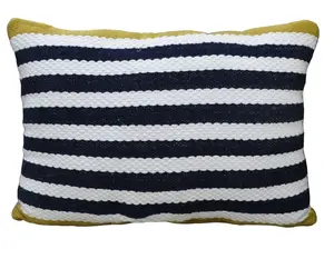 HomeRoots 482235 10 x 14 x 20 in. Black & Yellow Zippered Striped Indoor & Outdoor Throw Pillow