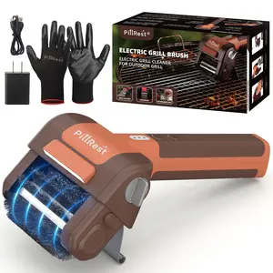 Electric Grill Brush, Cordless Rechargeable Grill Cleaner with LED Light - 950 RPM Spinning 304 Stainless Steel Head, Dishwasher-Safe BBQ Tool for Outdoor Grills Brown