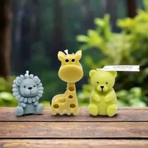 Handmade Set of Three Little Animals Candles - Lion, Giraffe, and Bear Shapes for Decoration