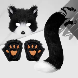 3-Piece Fox Mask Glove Tail Set, Plush Masks and Finger Gloves, Halloween Costume, Carnival, Perfect for Easter Celebrations, Accessories