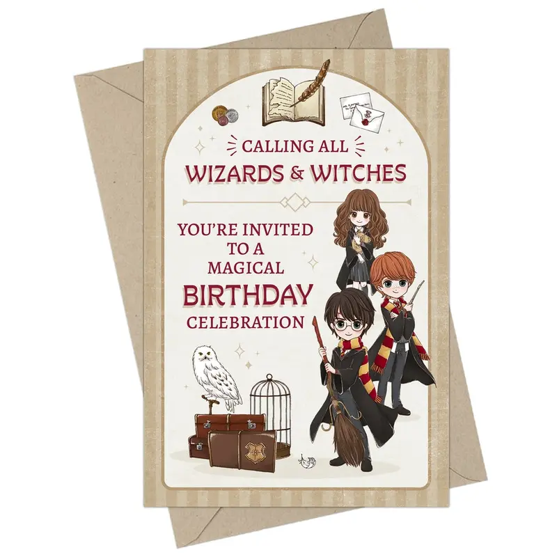 Harry Potter Wizards & Witches Fill-in-the-Blank Birthday Invitation & Envelope Box Set (20-Pack)