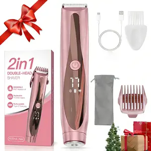 Bikini Trimmer for Women, Electric Shaver and2-in-1 electric shaver and Facial Epilator, Dual Heads for Painless Trimming of Pubic Hair, Face, Underarms and Legs, IPX7 Waterproof.Safe Quick Gifts Cordless Gentle Trimming Fast Trimming