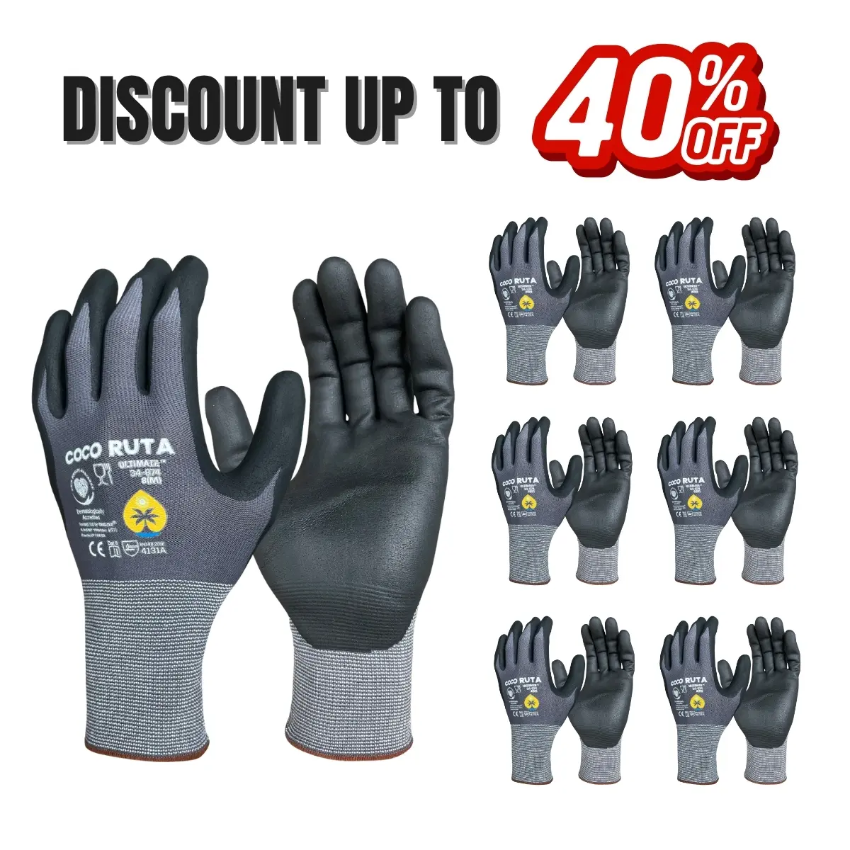 6 - 12 - 24 Pair COCORUTA Nitrile Coated Work Gloves, Micro-Foam Grip Palm & Fingers, Breathable Flexible Safety Gloves for Construction, Gardening, Mechanics & General Work