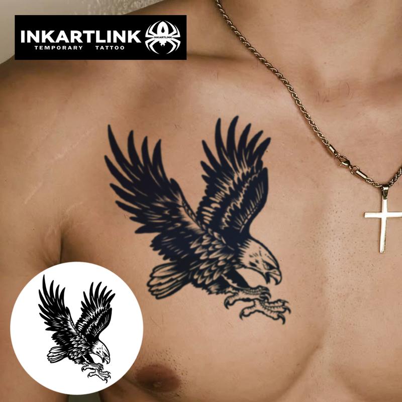 INKARTLINK Tattoo Tech, 2 Sheets Semi-Permanent Temporary Tattoos, Raptor​ Series, Eagle,Owl,Adult Art Design,Lasts 1-2 Weeks, Waterproof, Realistic Look, No Adhesive, No Reflection,For Man And Woman ,Ideal for Swimming, Party
