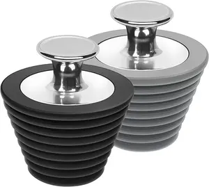 LEKEYE Universal Bathtub Stopper for Bathtub and Bathroom Sink Drains Black and Gray 2 Pack Stainless Steel & Silicone Durable Seal Home Decor