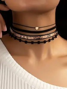 Women's Boho Style Heart Design Choker (4pcs), Fashion Jewelry for Party, Daily Clothing Decor, Trendy All-match & Exquisite Jewelry for Birthday Gift, Heart Shaped Necklace