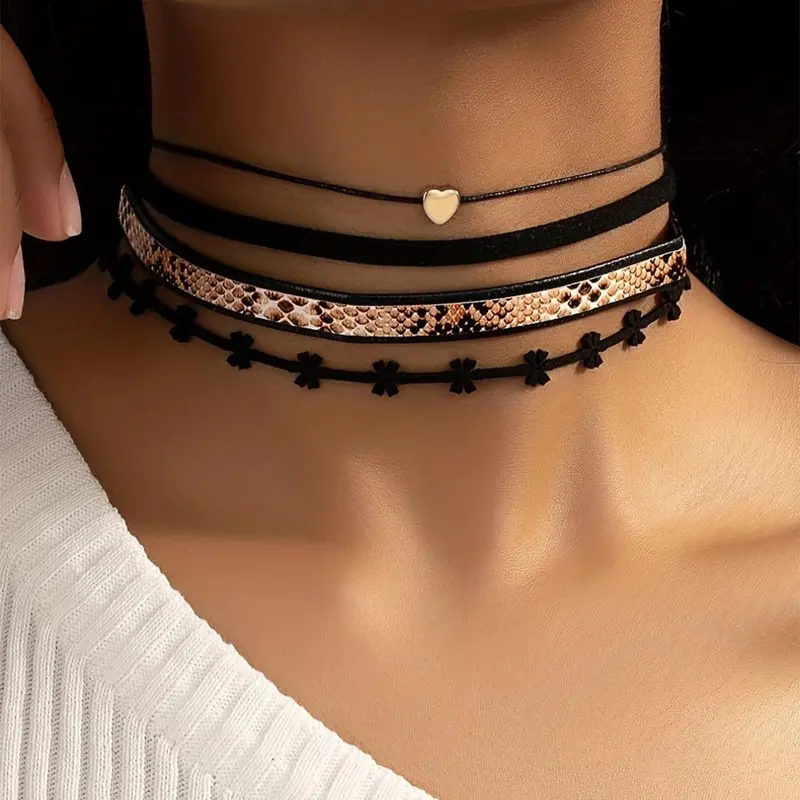 Women's Boho Style Heart Design Choker (4pcs), Fashion Jewelry for Party, Daily Clothing Decor, Trendy All-match & Exquisite Jewelry for Birthday Gift, Heart Shaped Necklace, Trendy Fashionable Accessories