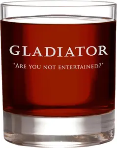 GLADIATOR Etched Rocks Glass 11 oz. Premium Quality Handcrafted Glassware