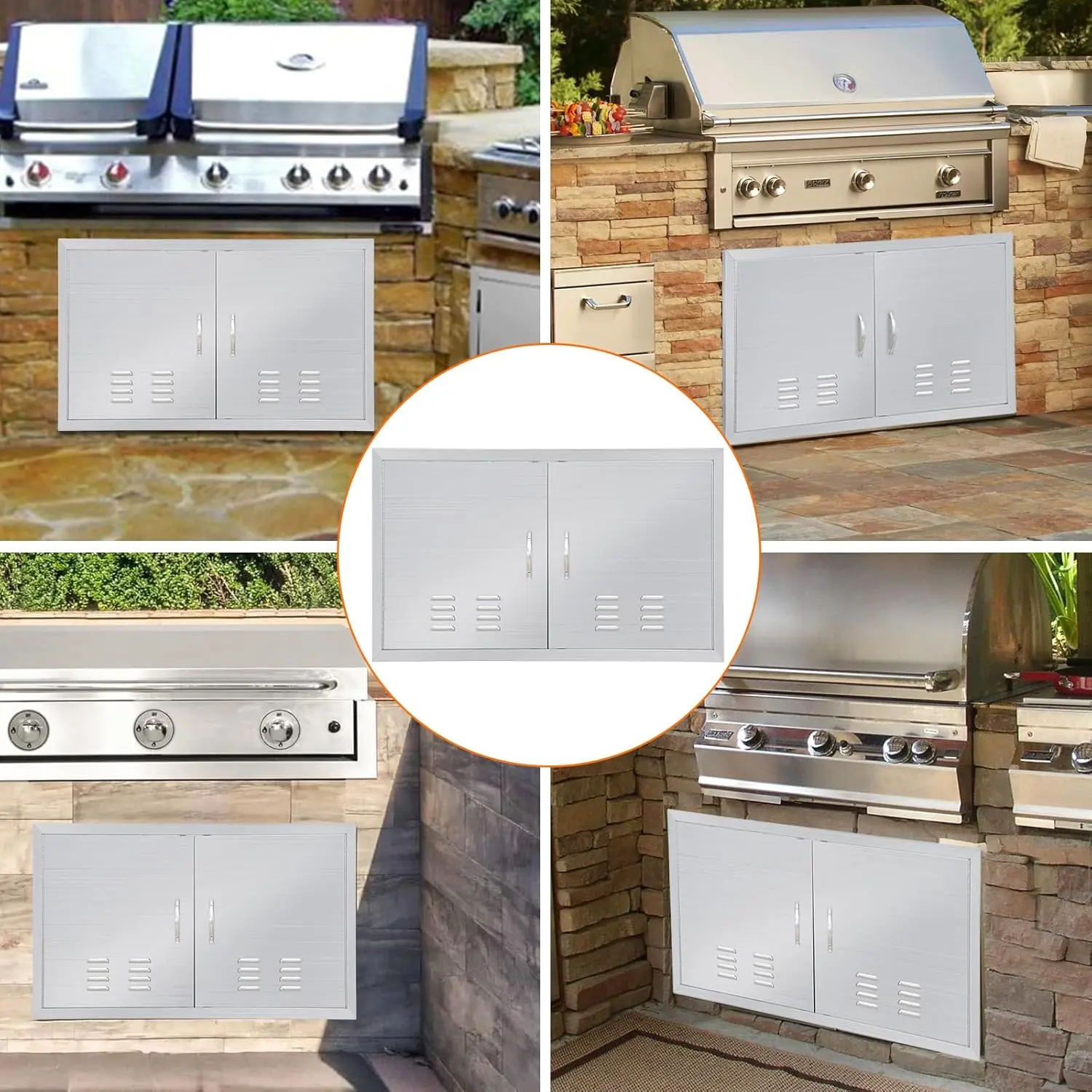 Gaomon Sturdy Outdoor Wall-Mount Stainless Steel Cabinet, 42 in W x 21 in H Flush-Mount Ventilated Double Door with Pre-Drilled Frame, User-Friendly Handles, Quick Install, Easy Access Home Organizer