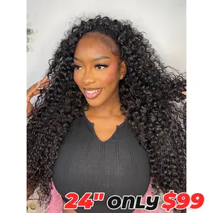 [WEAR·GO HALF WIG] Glueless Wigs Human Hair Half Wig Upgrade 3 IN 1 Half Wig With Drawstring Seamless Clip Ins Flip Over Deep Wave Human Hair No Glue No Lace Wig For Women 180% Density