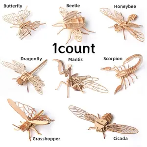 3D Wooden Insect Puzzle, Wooden Jigsaw Puzzle, Wooden Handmade Puzzle, DIY Wooden Crafts, Learning Toys, Insect Design Puzzle Model, Room Decoration Ornaments