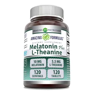 Amazing Formulas Melatonin 10 Mg Plus L-Theanine 5.5 Mg Supplement | 120 Tablets | Non-GMO | Gluten Free | Made in USA