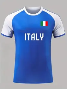 Italian Style Men's Quick-Dry Football Jersey, Lightweight Breathable Elastic, Italian Flag Design, Round Neck Short Sleeve