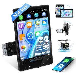 10.4 Inch Single Din Car Stereo with Carplay Android Auto, Touch Screen Car Radio with Bluetooth Mirror Link, Vioce Control, FM Radio 16-Band EQ Audio USB/TF/AUX 12LED HD Backup Camera