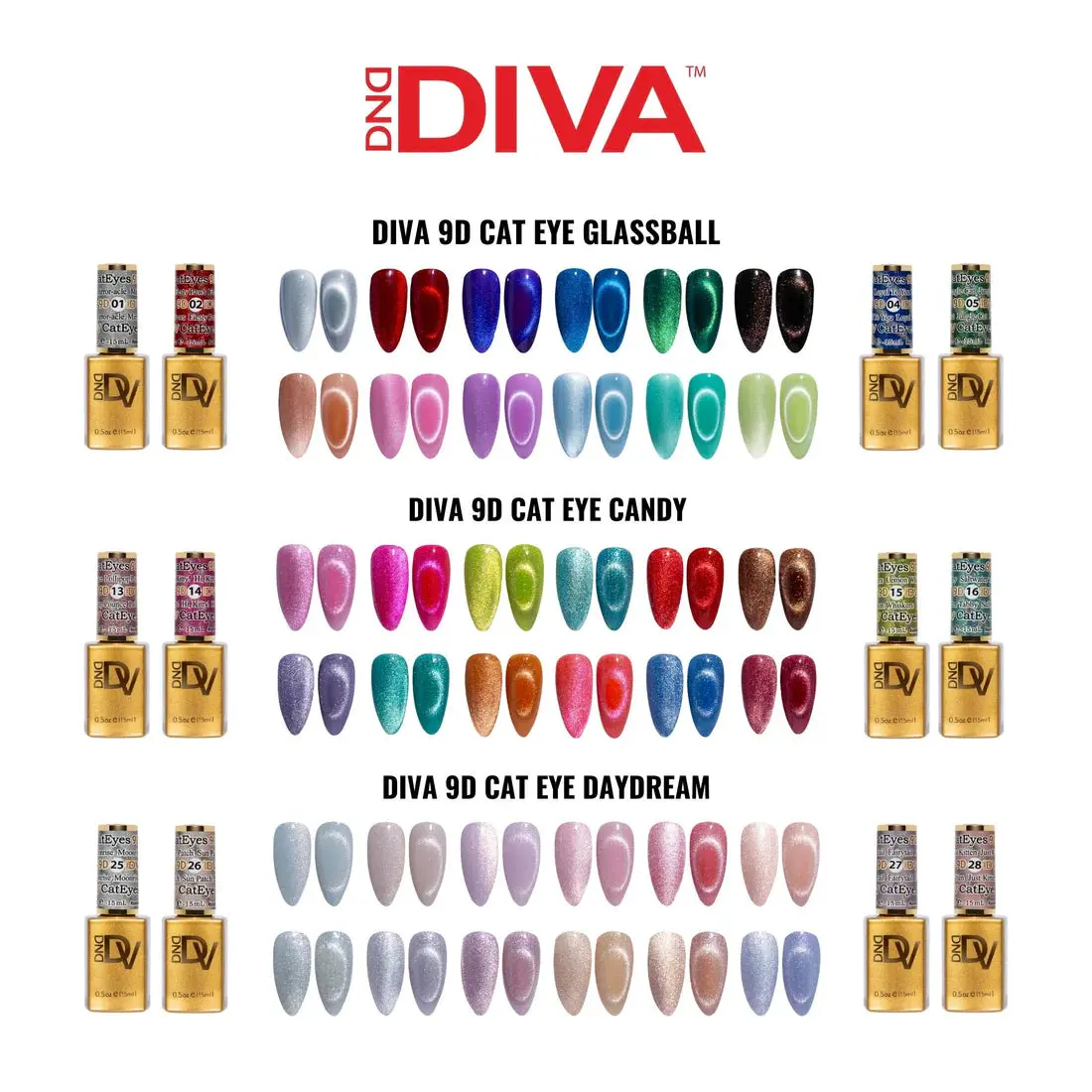 DND Diva 9D Cateye Shifting Long Lasting Fingernail Polish, 100g Smooth Manicure Cosmetic for Nail Art & At-Home Manicure, Flawless Finish, Long Lasting Nail Polish, Manicure At Home