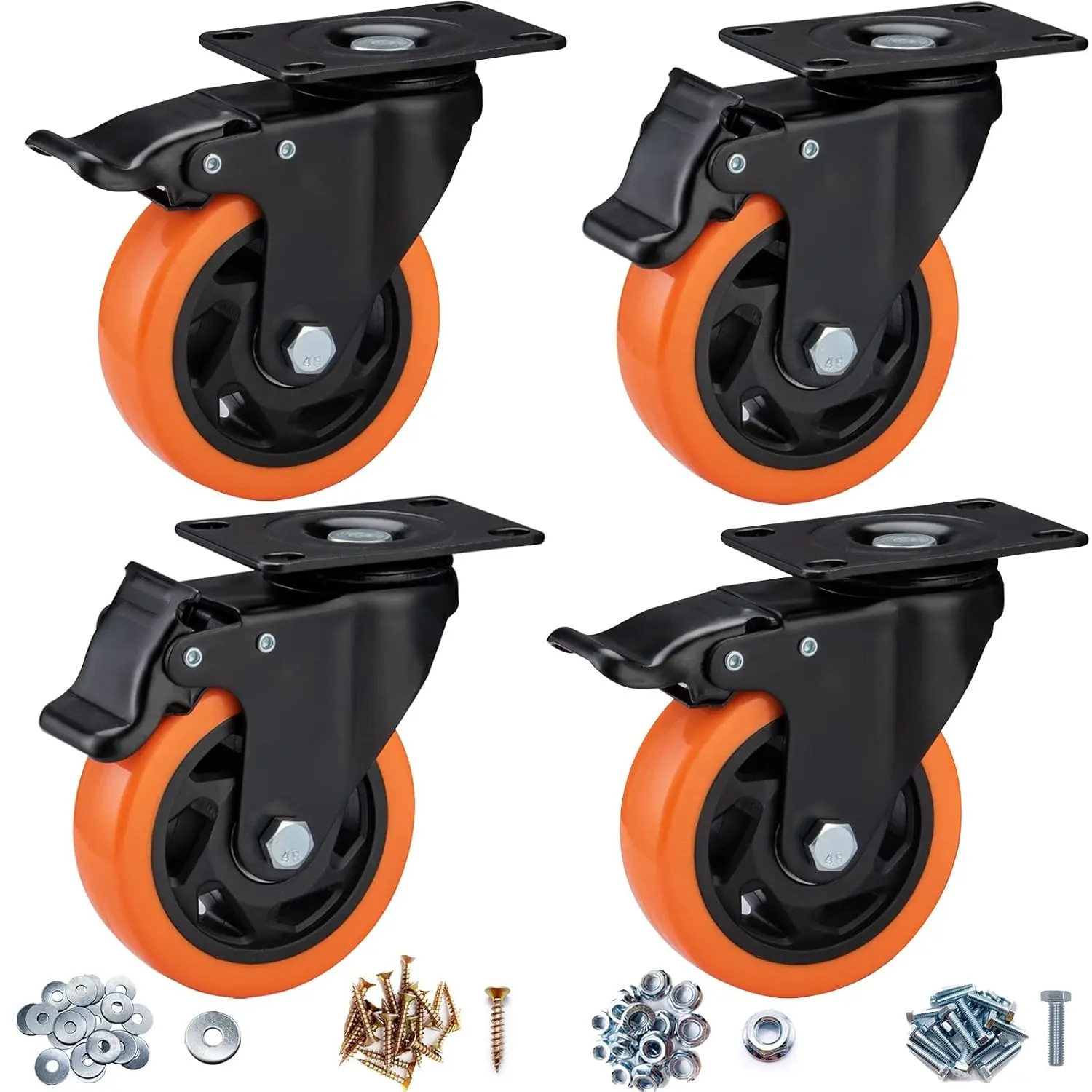 4" Caster Wheels - Heavy Duty Casters Set of 4 Dual Locking Swivel