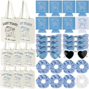 32 Pcs Last Toast on the Coast Bachelorette Party Favors Gift Set for 8, Includes Heart Shaped Sunglasses Scrunchies Tote Bags Cup Sleeves for Bridal Shower Party