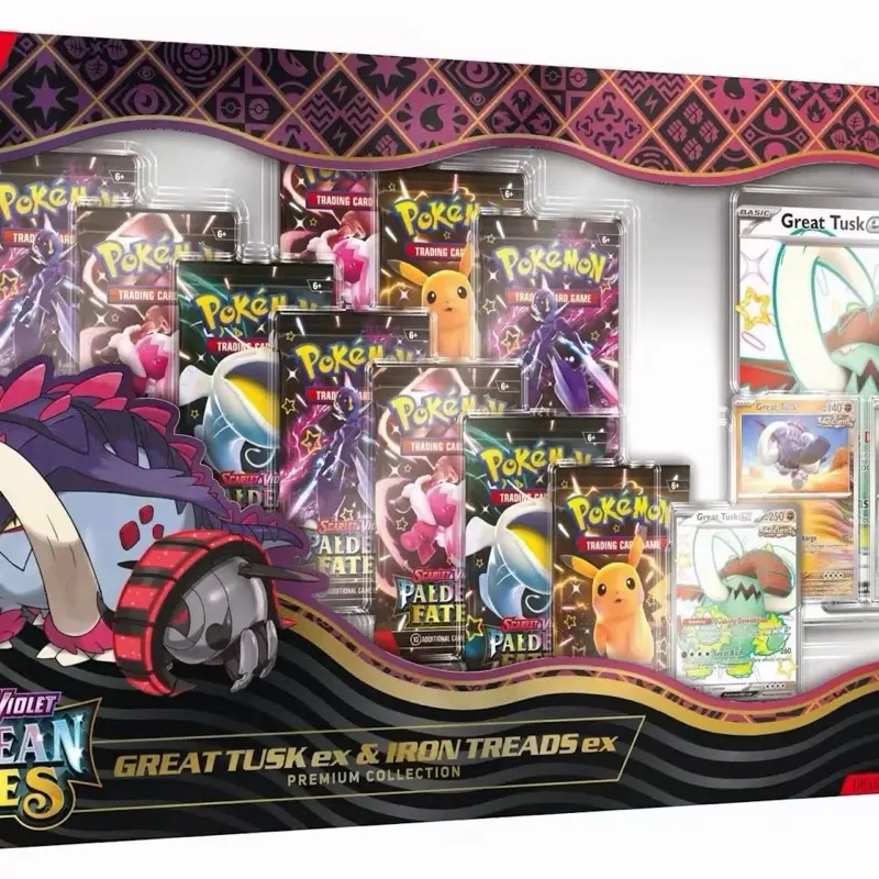 Pokémon TCG Scarlet & Violet Paldean Fates Great Tusk & Iron Treads ex Trading Card Box - Collectible Trading Cards, Photo, Print, Play Booster Packs Included