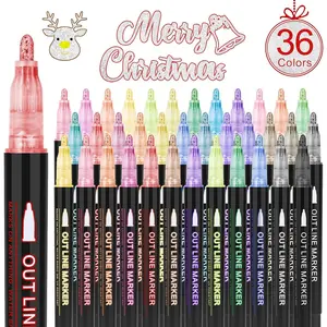 36 Pack Double Line Outline Markers, Squiggles Shimmer Markers Set, Self Outline Metallic Glitter Marker Pens for Christmas,Art, Drawing, Writing, Greeting Cards, DIY, Scrapbook, Easter Eggs