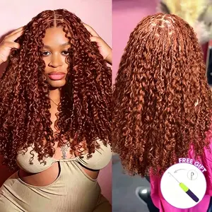 【New Color】BLING HAIR Crochet Hair #33 Reddish Brown & #1B Nature Color & 99J Burgundy Color for Black Women Burmese Curly Human Hair Crochet Bundles 20 Inch 50g Pre-Separated Feather Crochet Human Hair Wet and Wavy Invisible Miracle Knots Hair