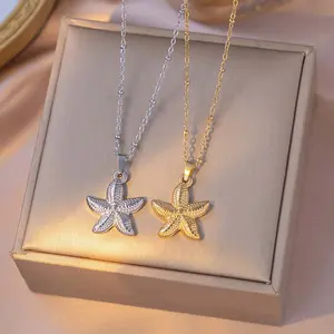 Stainless Steel Necklace Golden/Silver Starfish Shape Pendant Necklace Women's Daily Wear Gift