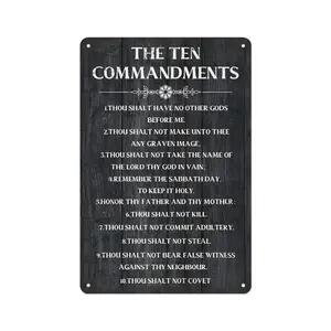 "The Ten Commandments" Vintage Metal Tin Sign, 8"×12" Christian Religious Wall Decor, Perfect for Church, Prayer Room, Home, Inspirational Gift for Believers